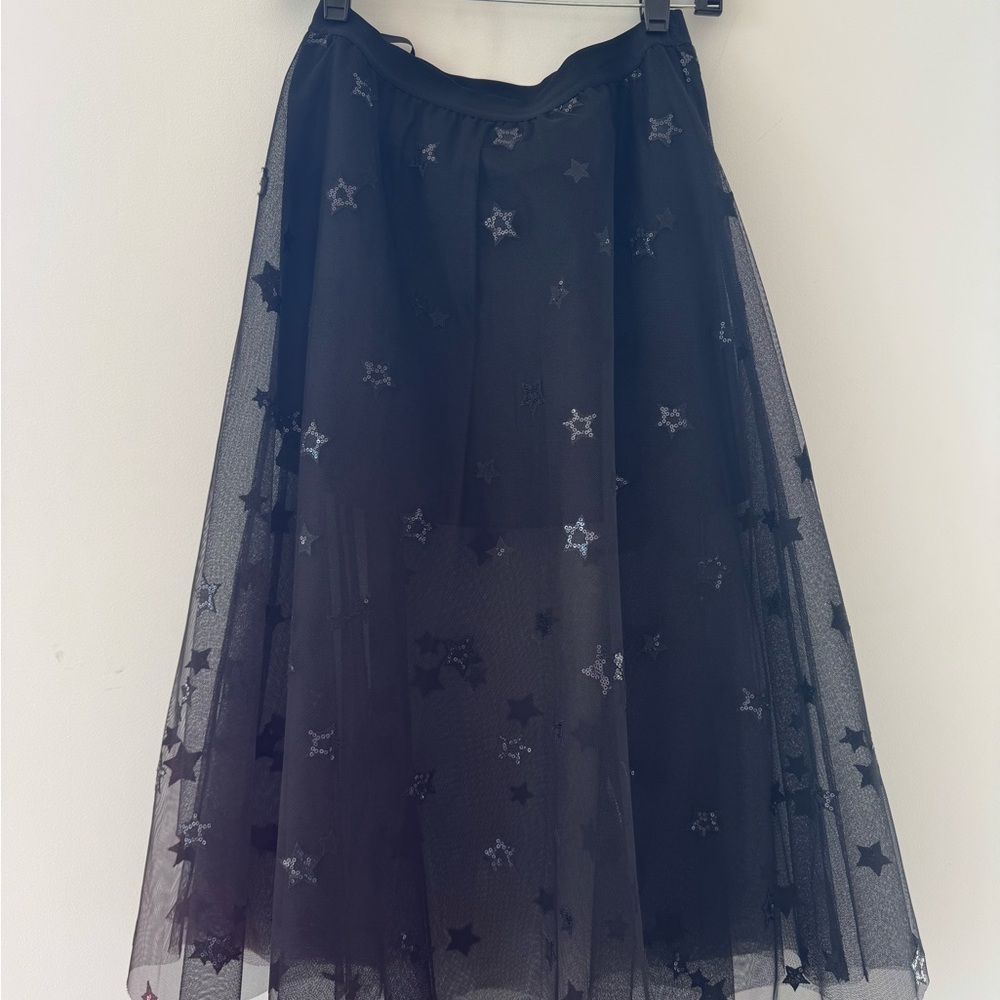 Embellished Blue Midi A-Line Skirt